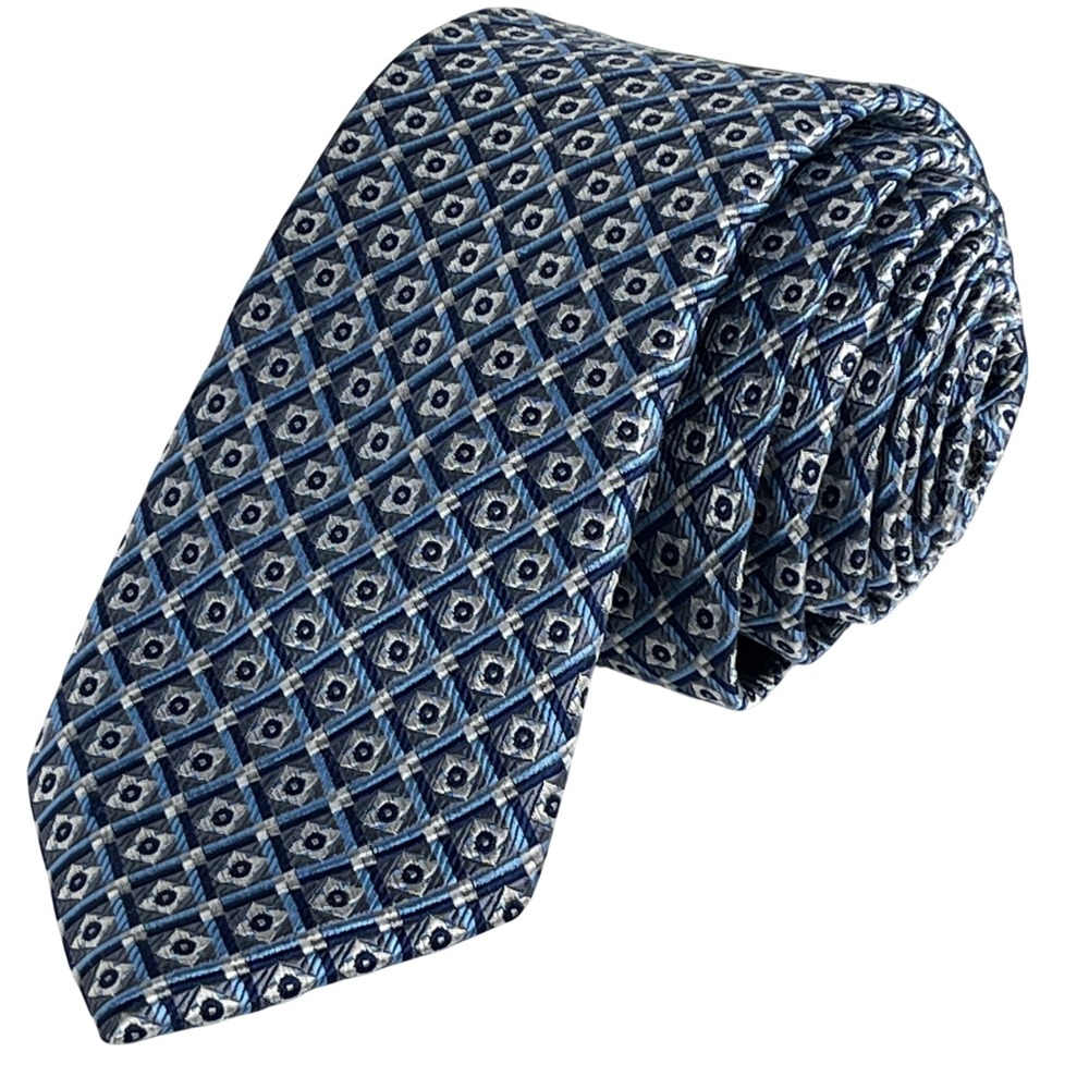 Jos. A. Bank Reserve Tie Mens Blue Silver Geometric Silk Necktie 1301